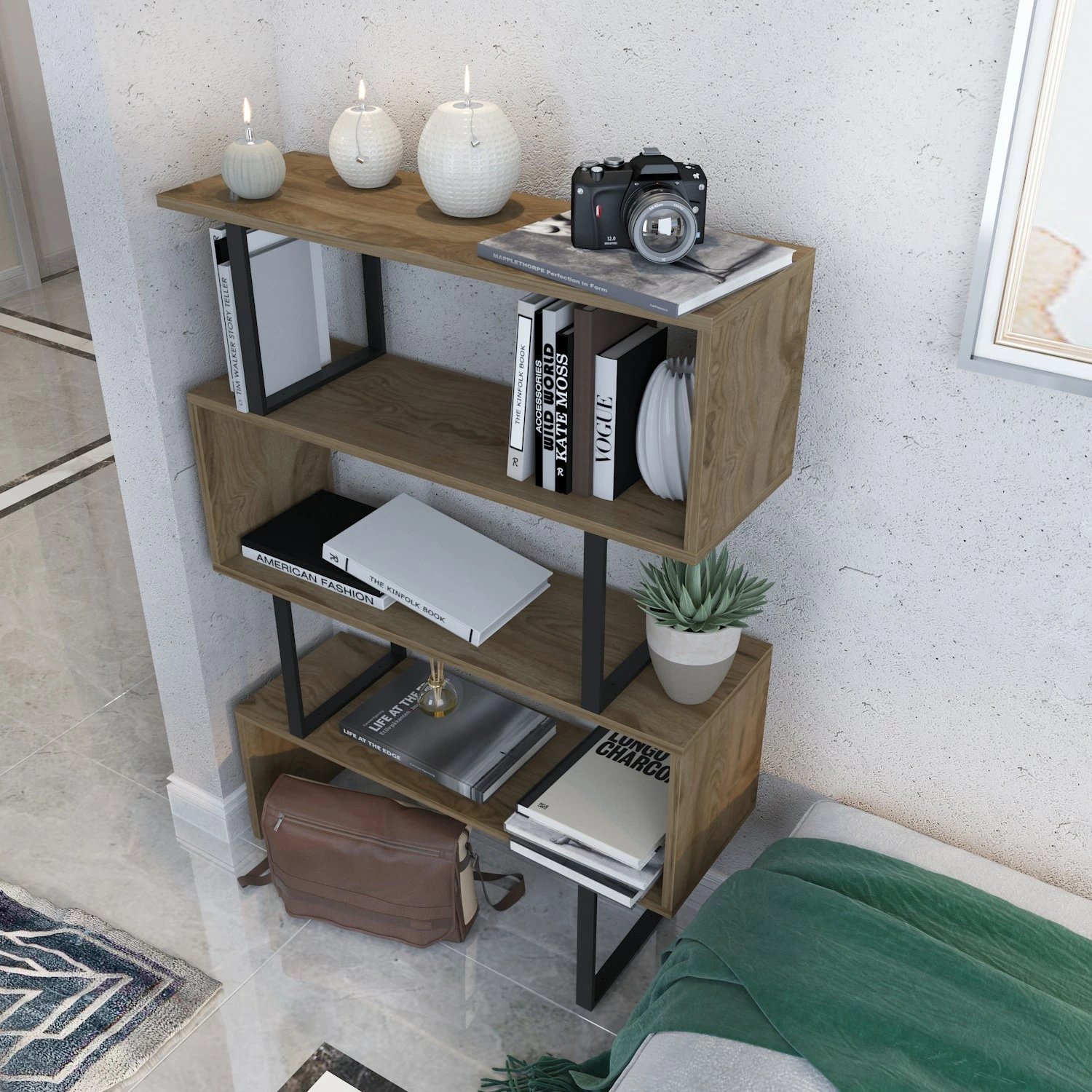 Raft librash Hanah Home Adriana, ngjyrë lis dhe e zezë, Ud