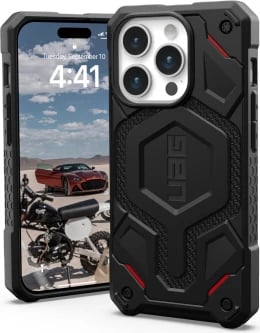 Mbështjellës UAG Monarch Pro me MagSafe për iPhone 15 Pro, Kevlar i zi