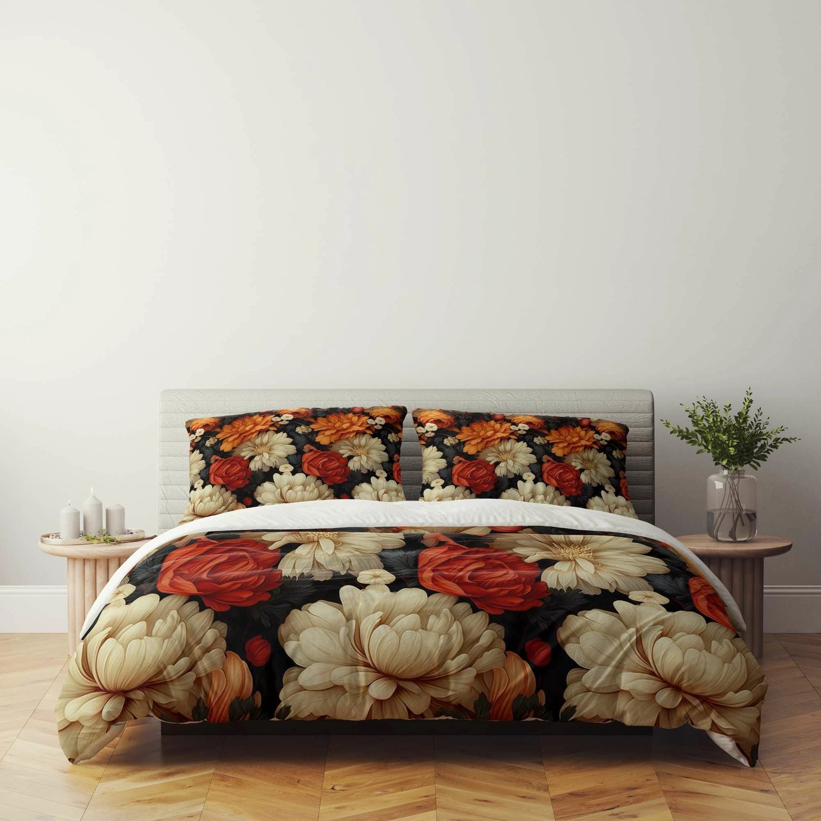 Set mbulesë për jorgan dopio, lule shumëngjyrëshe, L'essentiel, FLW_DVT25-27