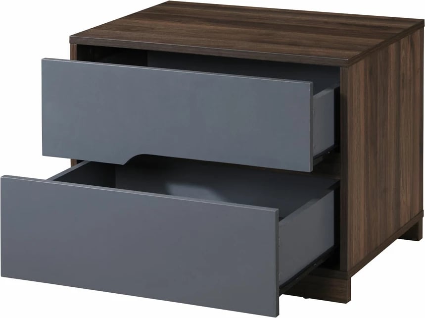 Komodinë GROOVES, 2 sirtarë, ngjyrë arre-gri, 60x45x47cm