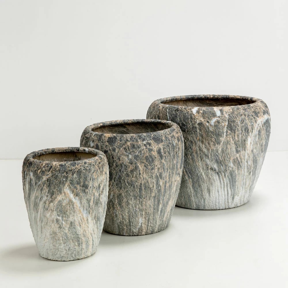 Set vazo GASHER 3 copë, qeramikë, antracit-bezhë, 42x42x35