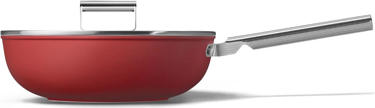 Wok SMEG CKFW3001RDM 30cm, 5.2L, alumini, dorezë inoksi, e kuqe