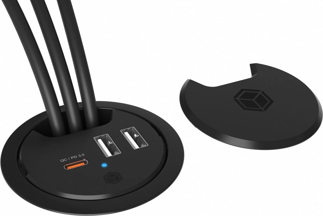 Karikues tavoline IcyBox IB-HUB1407 me 3 porta USB, 2x USB-A, 1x USB-C, 60mm, Zi