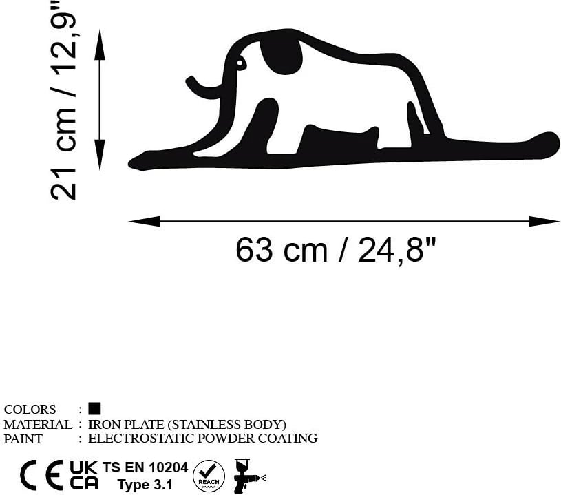 Aksesor dekorativ metalik për mur, elefant, Wallity, 63x21cm