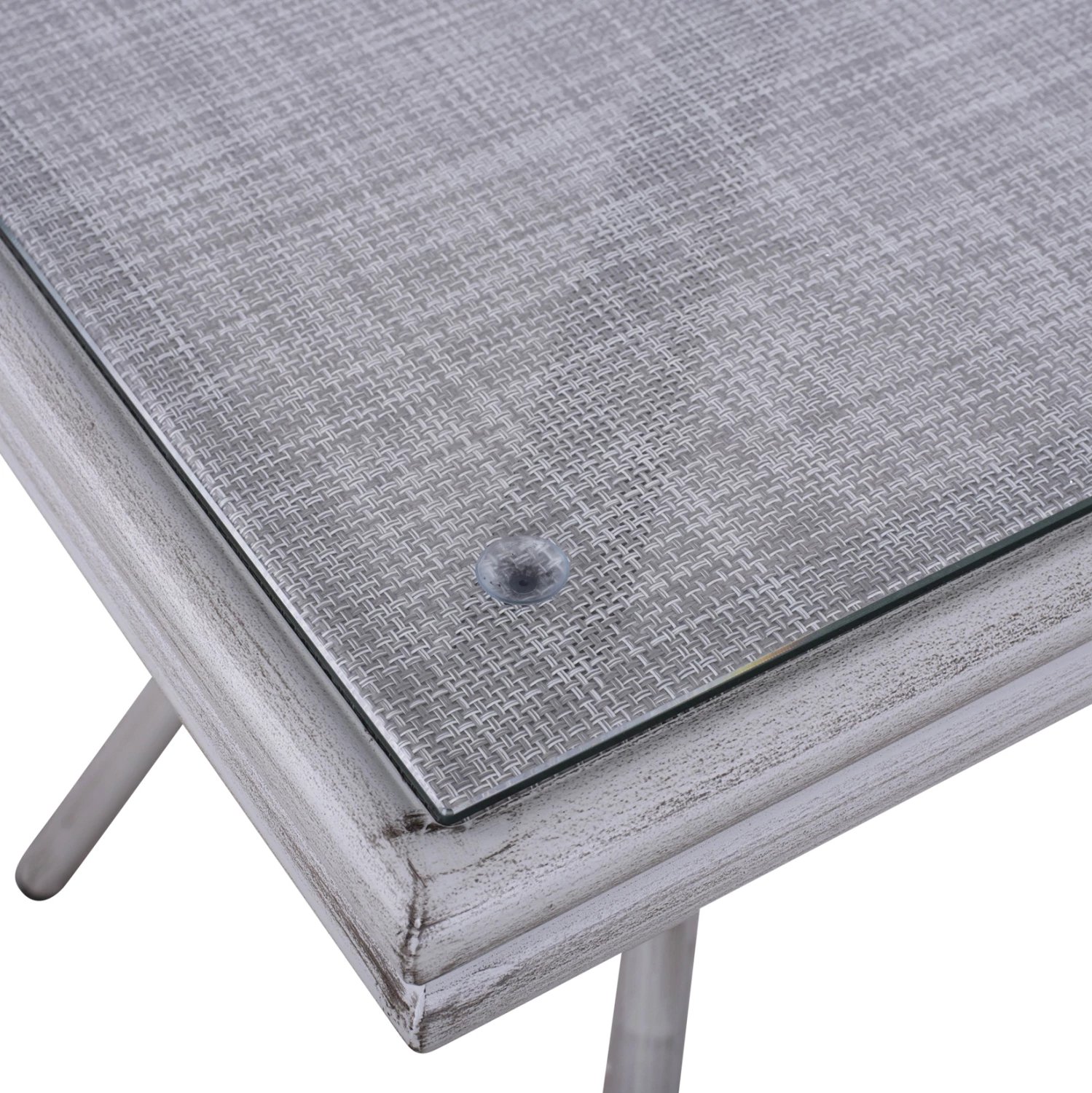 Tavolinë alumini 70X70X76 pamje bambuje FH5568.01 patinë e bardhë me xham