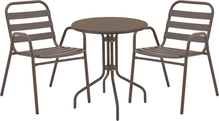 Tavolinë me karrige për terasë, ngjyrë kafe, Φ60x70cm