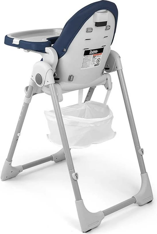 Karrige e lartë bebe, Milly Mally, Bueno Ocean, rregullim lartësie 7-nivel, shpinore reclinueshme, rripa 5-pikësh, 6–36 muaj, blu navy