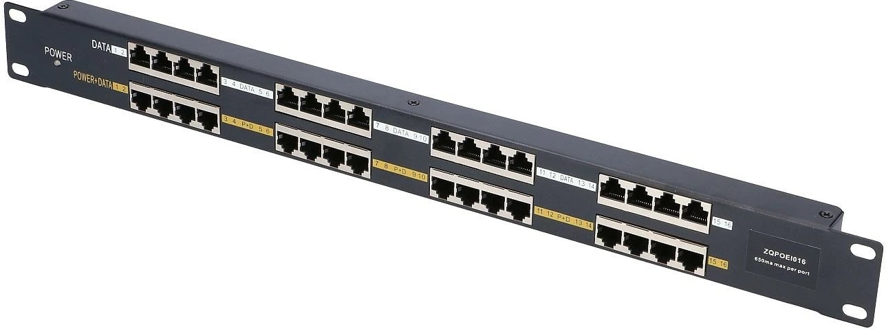 PoE Injector Extralink EX.1995, 16 porta, 100Mb/s, për rack, zi