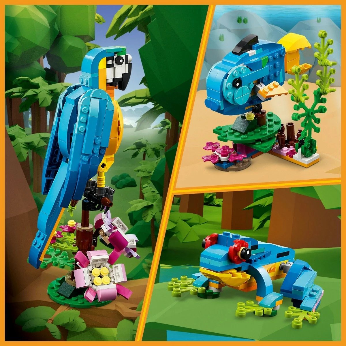 Set LEGO Creator 3-in-1, 31136 Exotic Parrot, 253 pjesë, shumëngjyrësh
