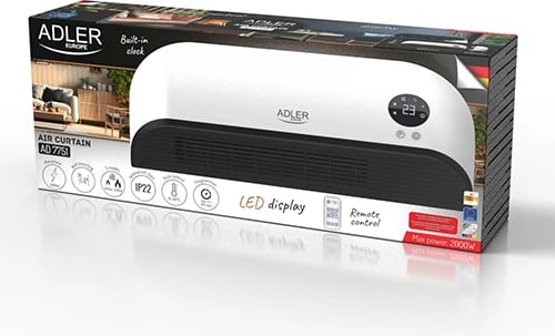 Perde ajri me LED, Adler AD 7751, element qeramik, 1000/2000W, telekomandë dhe programues, e bardhë