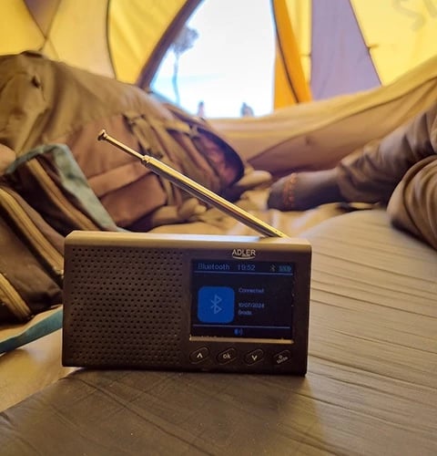 Radio portative FM, Adler AD 1198, Bluetooth 5.0, ekran LCD me ngjyra 2.4", memorie 20 stacione, bateri 1200 mAh