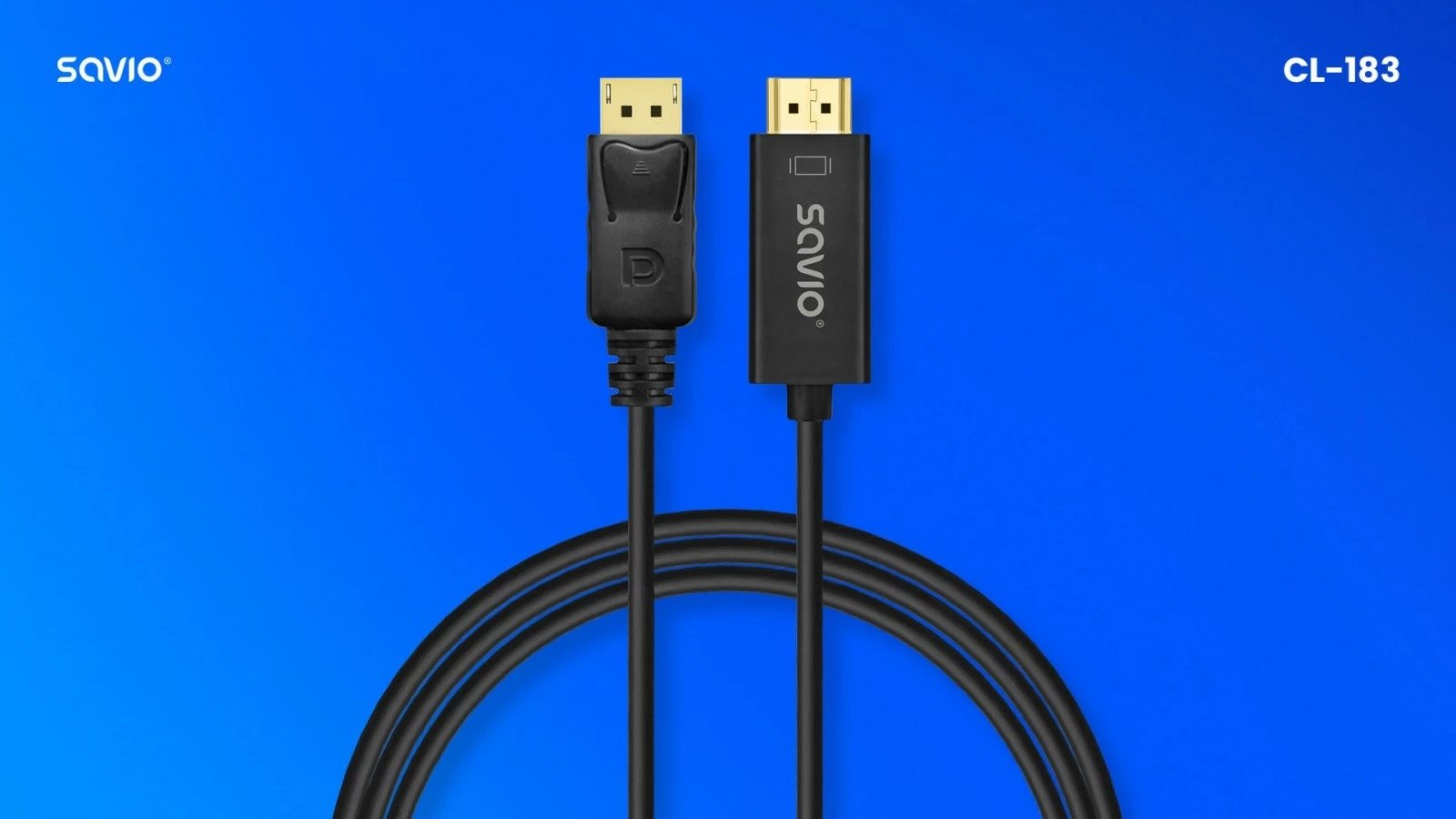 Kabllo adapter Savio CL-183 DisplayPort në HDMI, 1.5m, e zezë