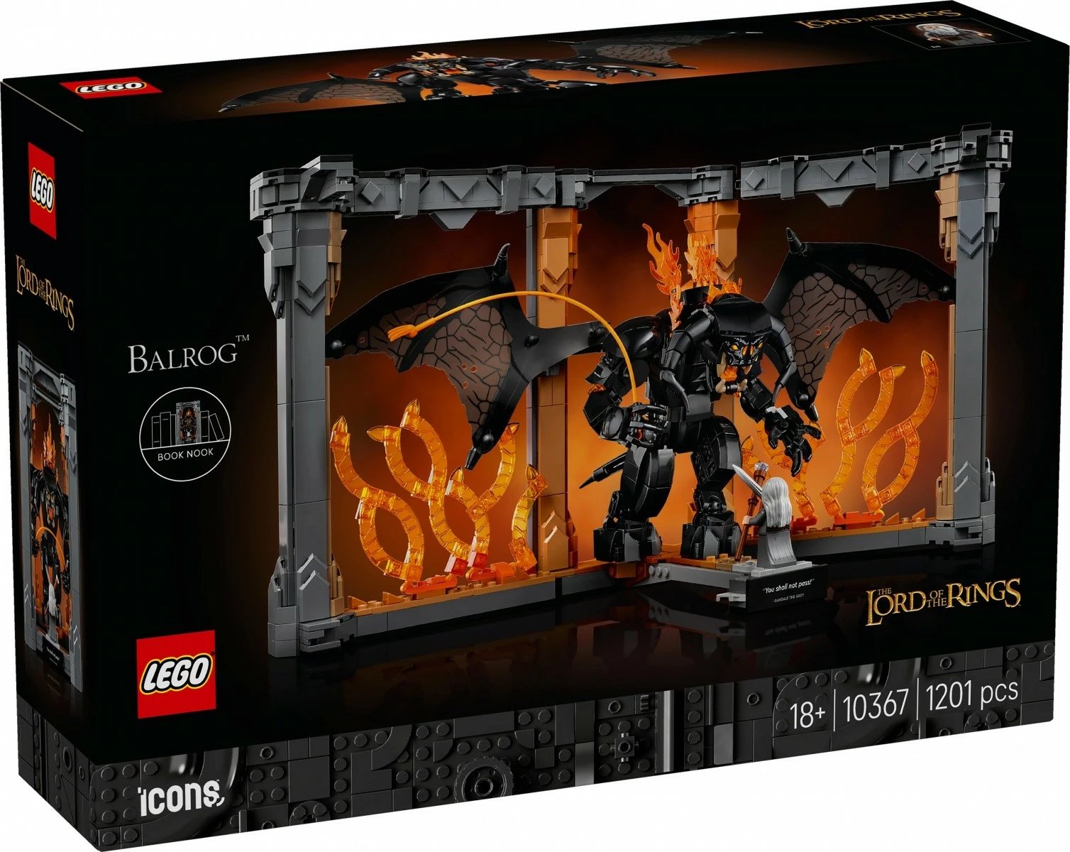 Set LEGO Icons Lord of the Rings Book nook me Balrog, 1201 pjesë, për të rritur, shumëngjyrësh