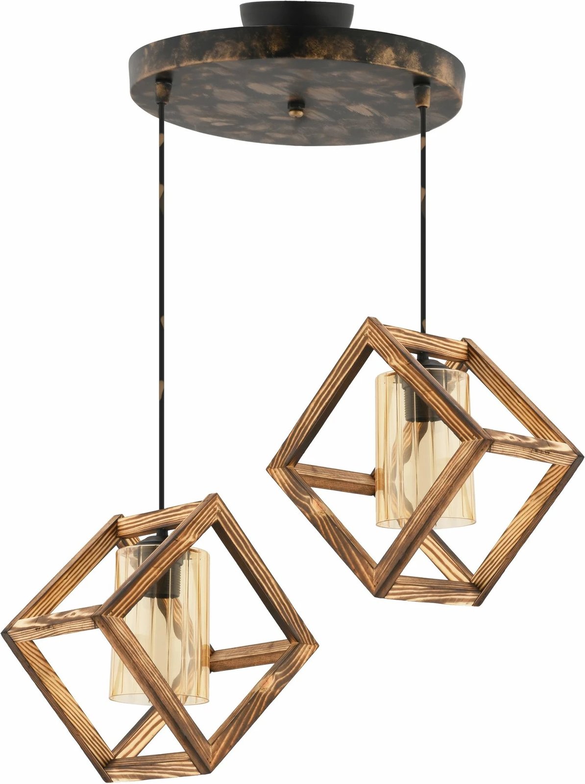 Llambë tavani Opviq, Cube Double G, metal dhe dru, natyrale, vintage