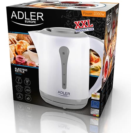 Çajnik elektrik, Adler AD 1244, 2.5 L, 2200 W, plastikë, i bardhë