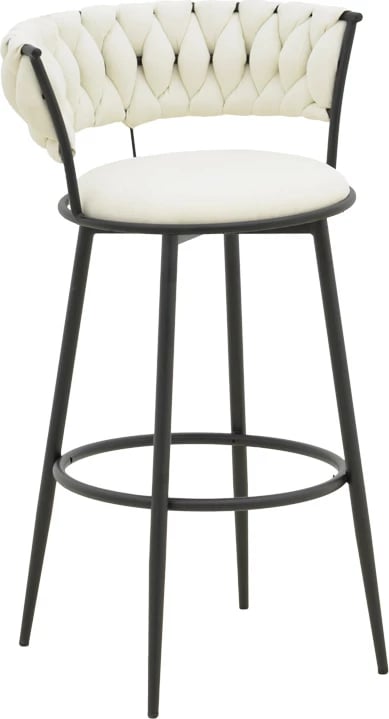 Karrige për bar Alkia, set prej 2 copë, stof ngjyrë ecru, këmbë metalike të zeza, 50x56x95cm