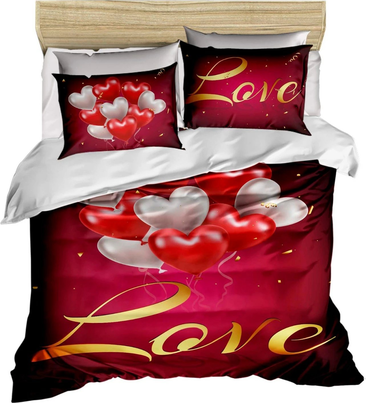 Set mbulesë për jorgan Super King, L'essentiel, 3 pjesë, ngjyrë e kuqe, e bardhë dhe ari, 260x220cm