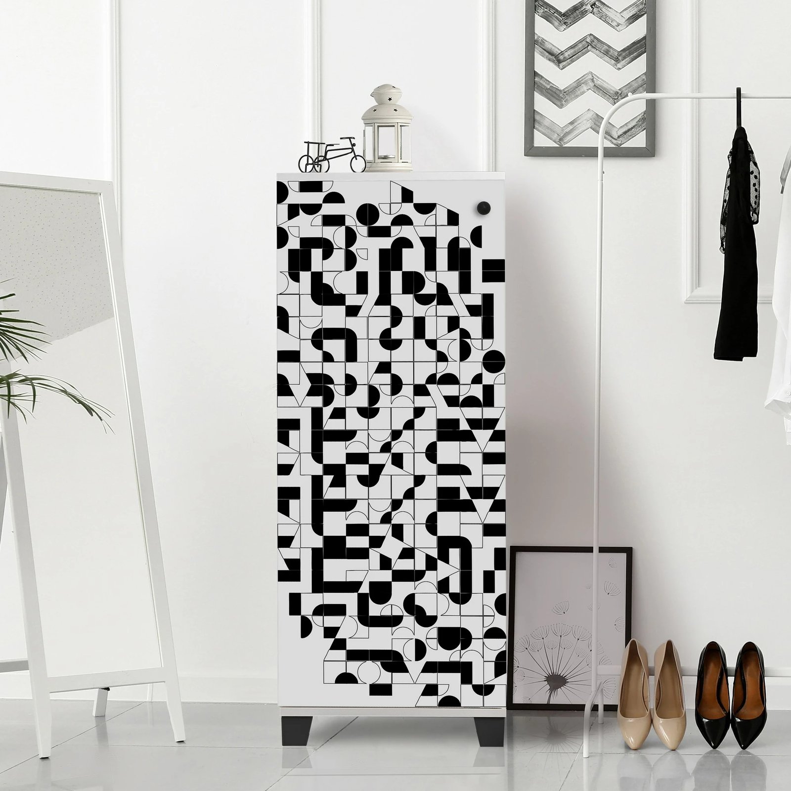 Dollap këpucësh Hanah Home, Filinta 802, bardhë e zi