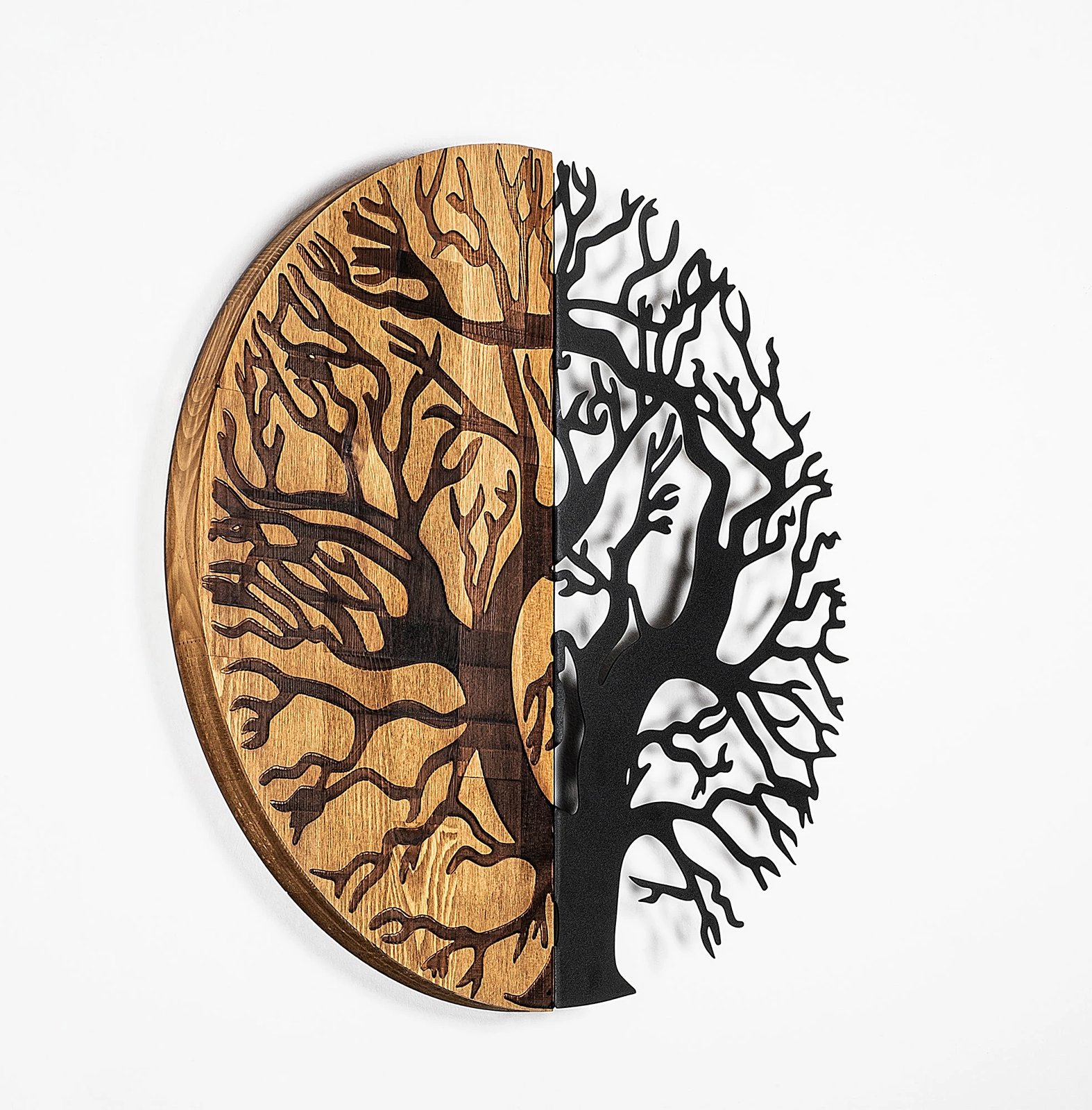 Aksesor dekorativ muri prej druri, Wallity, Monument Tree - 320, ngjyrë e zezë dhe arre, Ø56cm