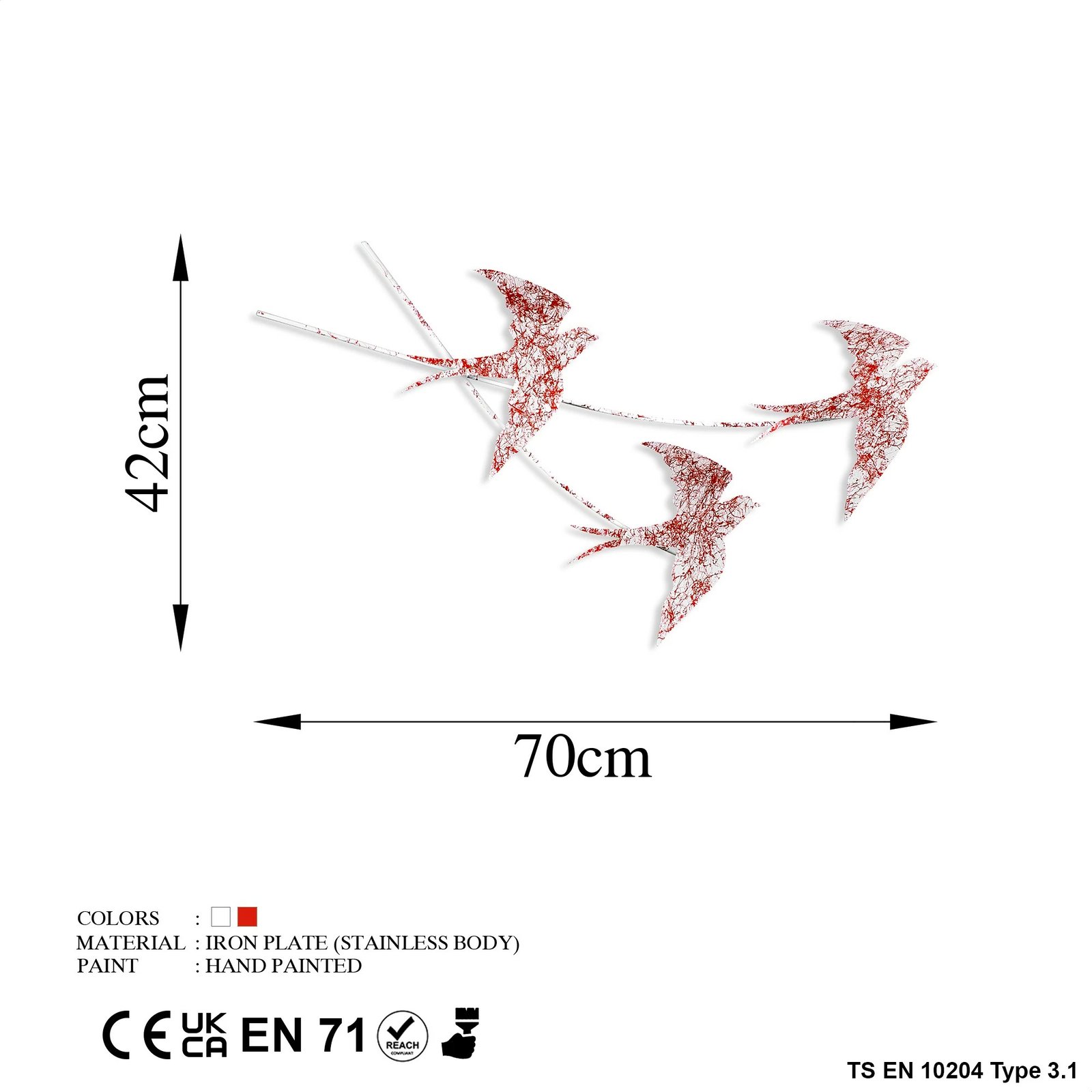 Aksesor dekorativ metalik për mur, Wallity, Wallow 5, shumëngjyrësh, 42x70cm