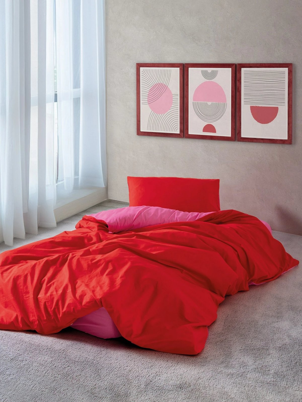 Set mbulesë për jorgan, një person, ngjyrë e kuqe dhe fuchsia, L'essentiel