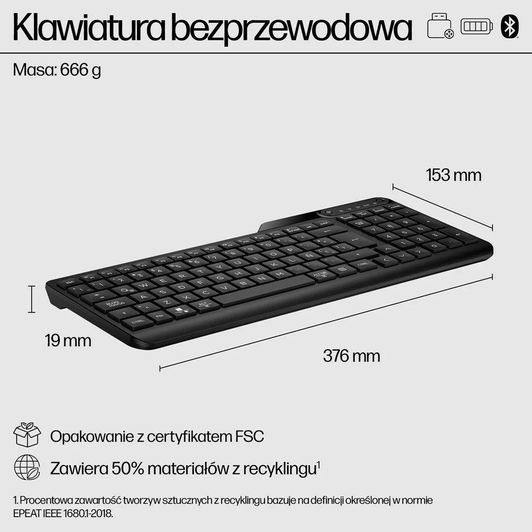 Tastierë pa tela HP 475 Dual-Mode, Full-size, Bluetooth/USB, Anglisht, e zezë