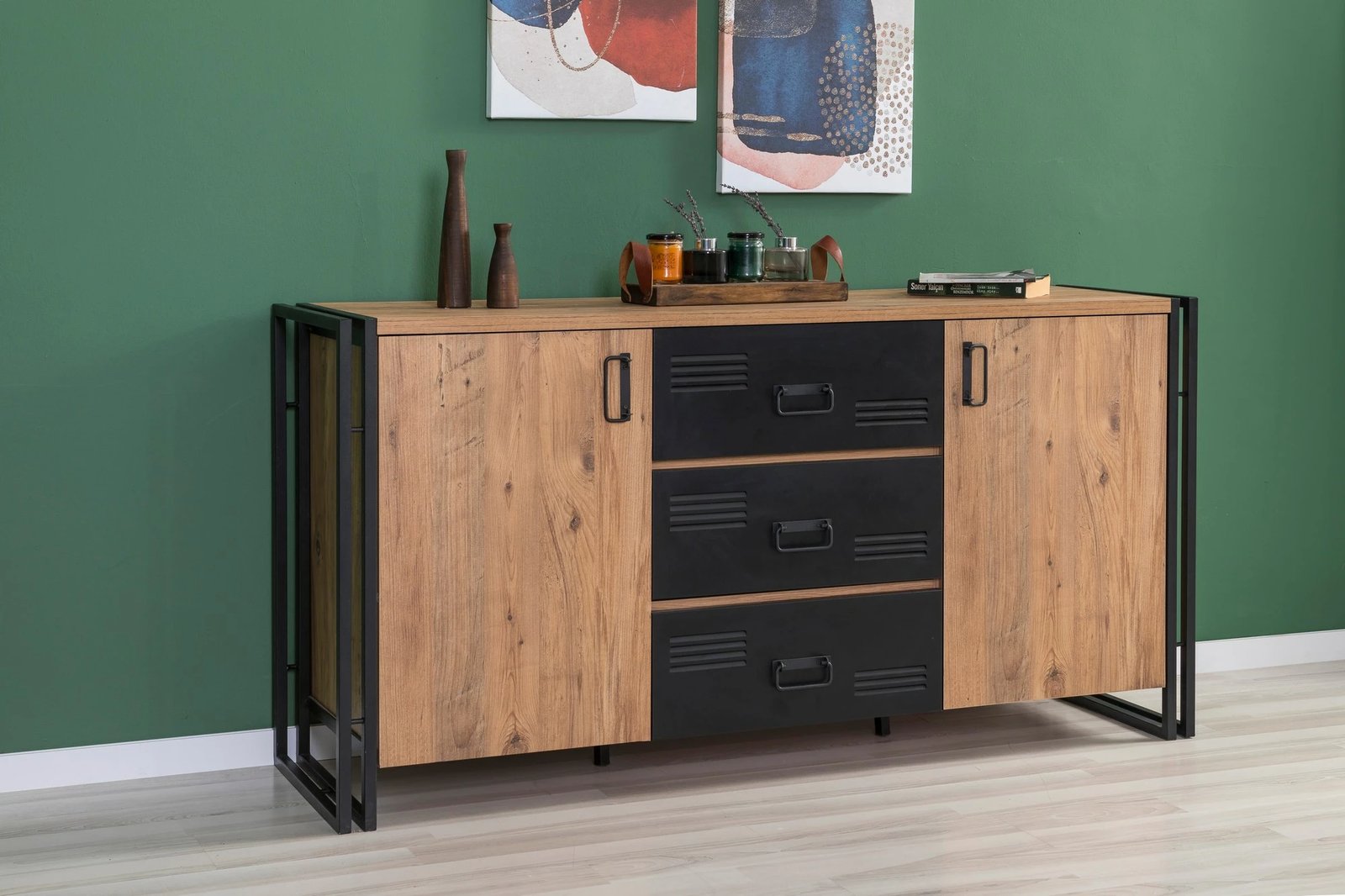 Set mobiljesh për dhomë dite Skye Decor, Cosmo Takım 23, ngjyrë Atlantic Pine dhe e zezë