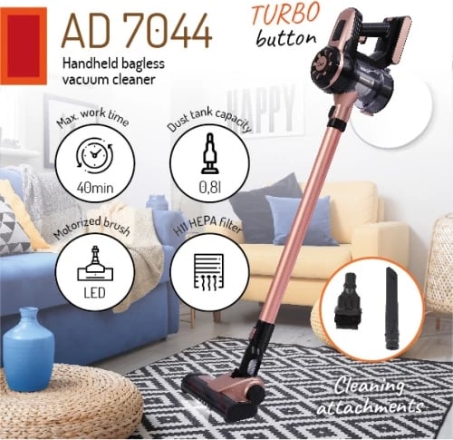 fshesë me korrent dore pa qese Adler AD 7044, 250 W max, deri 40 min, 0.8 L, TURBO, filtër EPA F9 fshesë me korrent dore pa qese Adler AD 7044, 250 W max, deri 40 min, 0.8 L, TURBO, filtër EPA F9