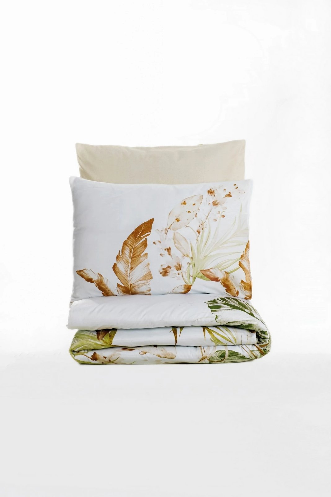 Set mbulesë për jorgan Super King Satin, L'essentiel, ngjyrë bezhë, jeshile, e bardhë