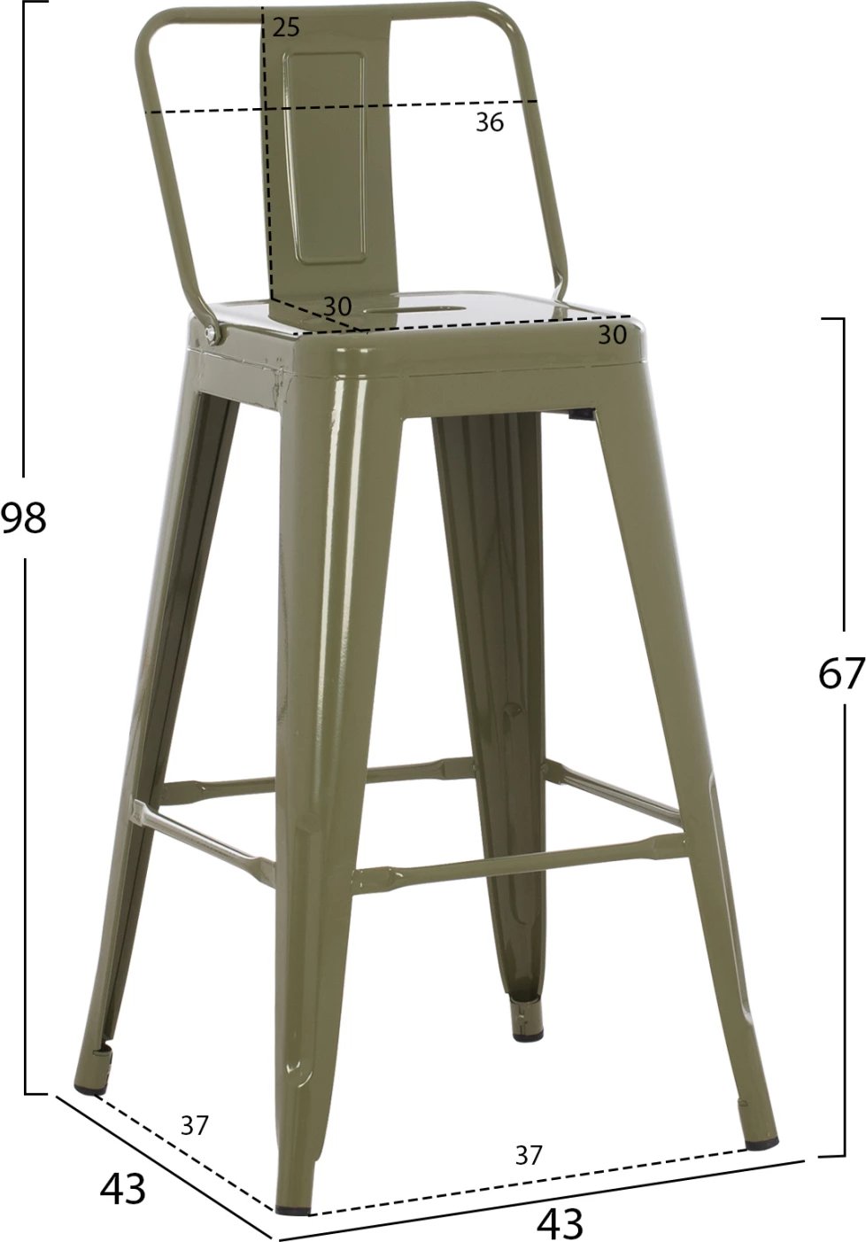Karrige për bar, mesatare, metalike, FH8574.03, 42x42x98 cm. e gjelbër