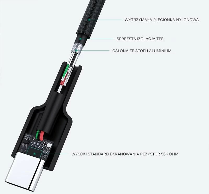 Kabllo USB-C në USB-A AUKEY CB-CA2 OEM 2m PD 60W 3A 20V najlon e zezë set me rrip Velcro