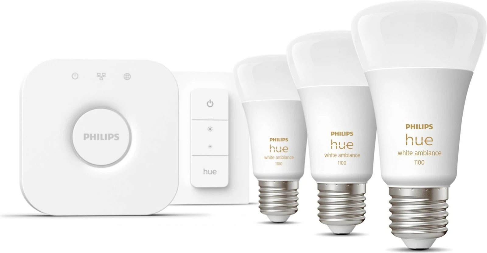 Kit ndriçimi smart Philips Hue White Ambiance, 3 llamba E27, LED, Bardhë