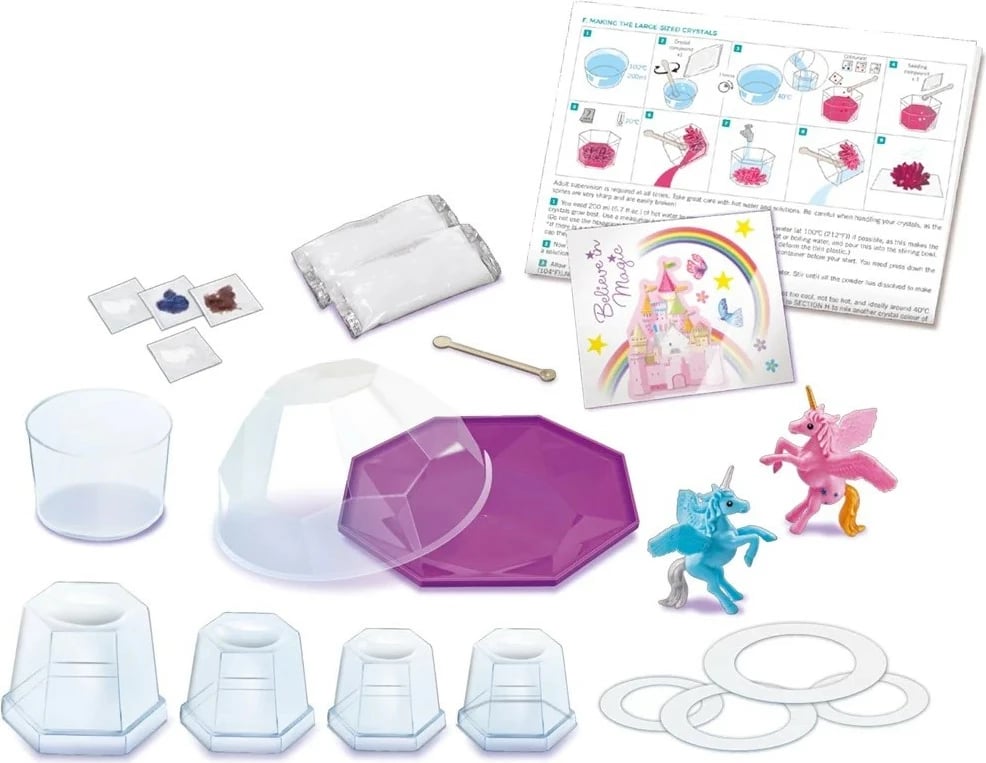Set edukativ 4M Crystal Growing Unicorn Terrarium, 4 ngjyra kristalesh