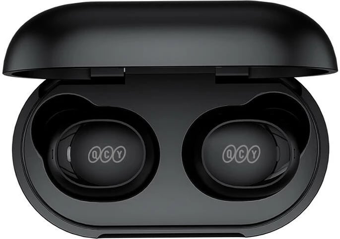 Kufje TWS QCY T27, wireless, me kuti karikimi, e zezë