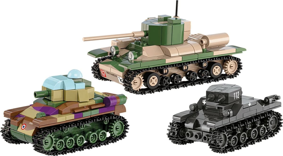 Set lodrash ndërtimi Cobi Klocki 2740 Renault R35, Valentine IX, Panzer I, 595 pjesë