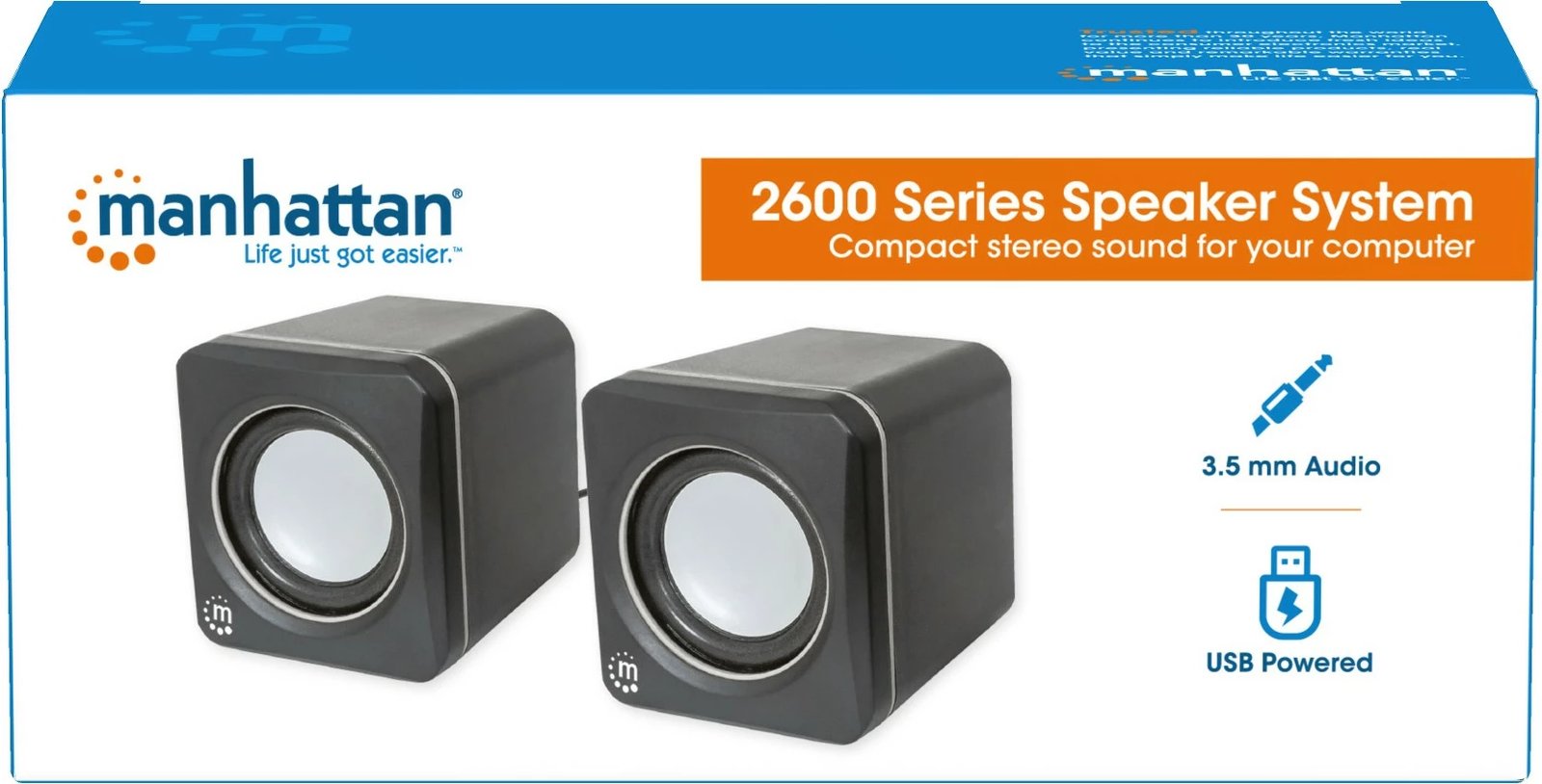 Boksa Manhattan 2600 Series, stereo, USB, 2x3W, për PC/Laptop, zi/gri