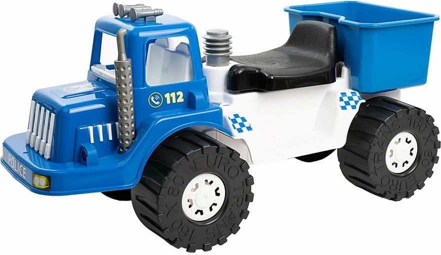 makinë lodër për hipje policie, BAYO, POLICE 70 cm, kapacitet 20 kg, kuti nën ulëse, për moshë 3+, 71x33x39 cm, blu