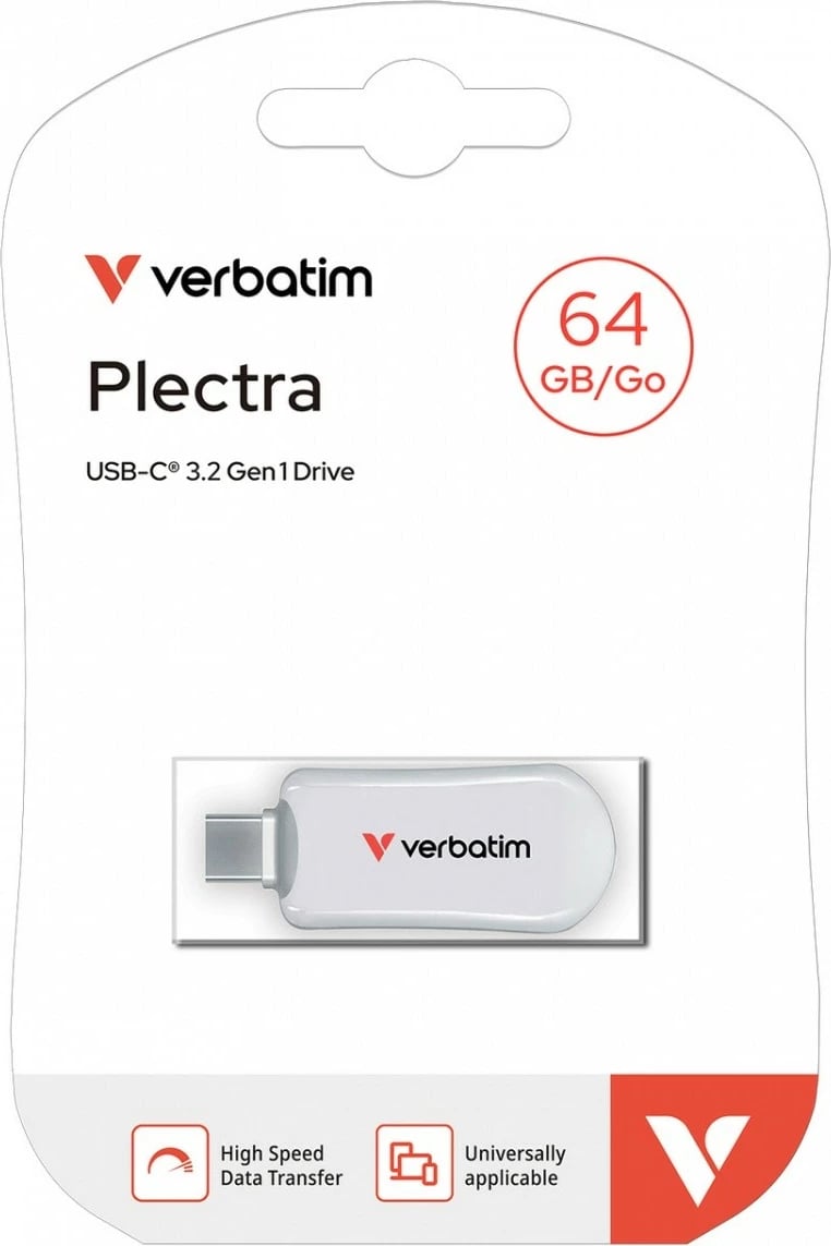 Memorie USB-C Verbatim Plectra 64GB USB 3.2 Gen 1, lexim 100 MB/s, e bardhë
