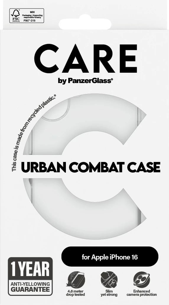 Mbështjellës PanzerGlass CARE Case Flagship Clear për iPhone 16, transparent