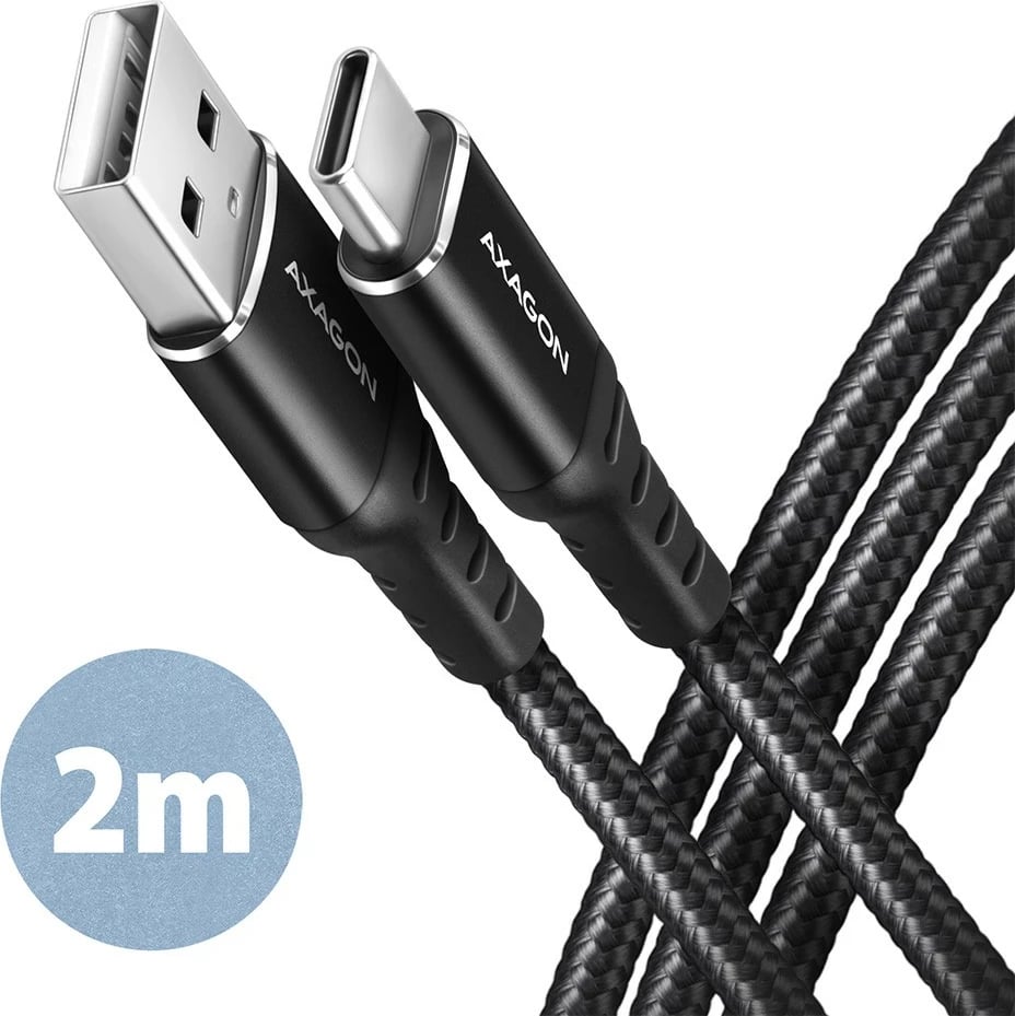 Kabllo AXAGON BUCM-AM20AB USB-C në USB-A, 2m, USB 2.0, 3A, e zezë