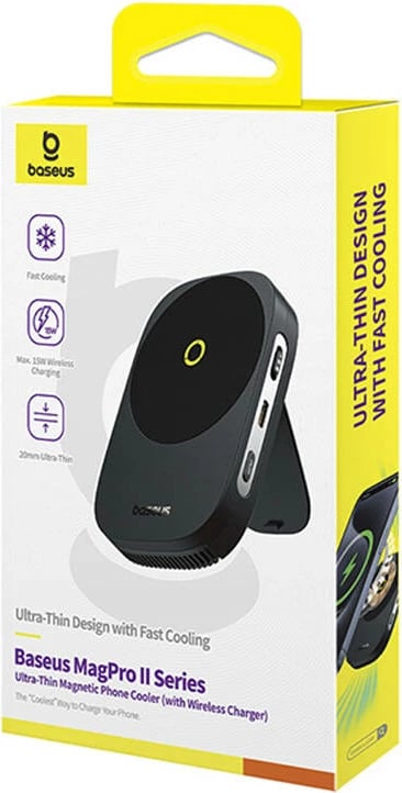 Mbajtës me ftohje dhe karikim wireless Baseus MagPro II Ultra-Thin, i zi