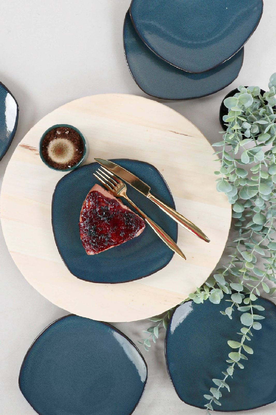 Set pjatash ëmbëlsirash qeramike (6 copë), ngjyrë kaltër e errët, Hermia Concept, ST001106FQ08A000000MAYD100