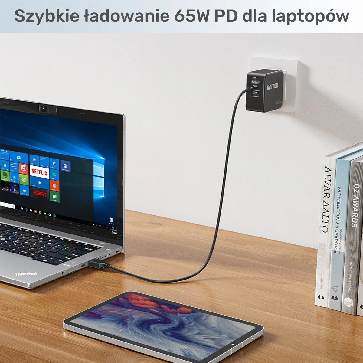 Kabeli i Energjisë për Laptop Unitek 65W USB-C - DC11*4,5mm, i zi