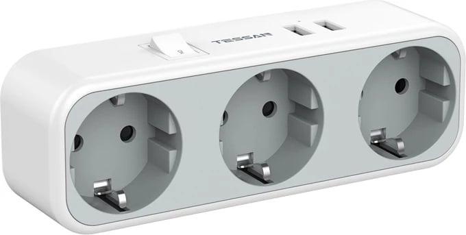 Prizë murale Tessan TS-322, 3 dalje AC, 2 dalje USB, e bardhë