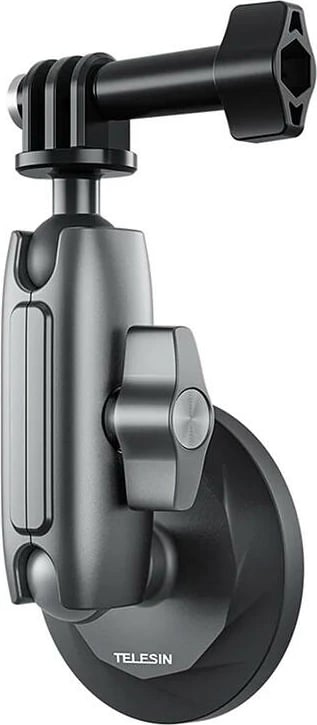 Mbajtëse magnetike për kamera sportive, Telesin CMM-001, magnete neodymium 3600GS, kokë dyfishe me top 1/4" dhe GoPro, aliazh alumini, e palosshme