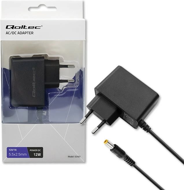 Kasë furnizimi Qoltec 52401, 12V, 1A, 12W, 5.5x2.5mm, e zezë