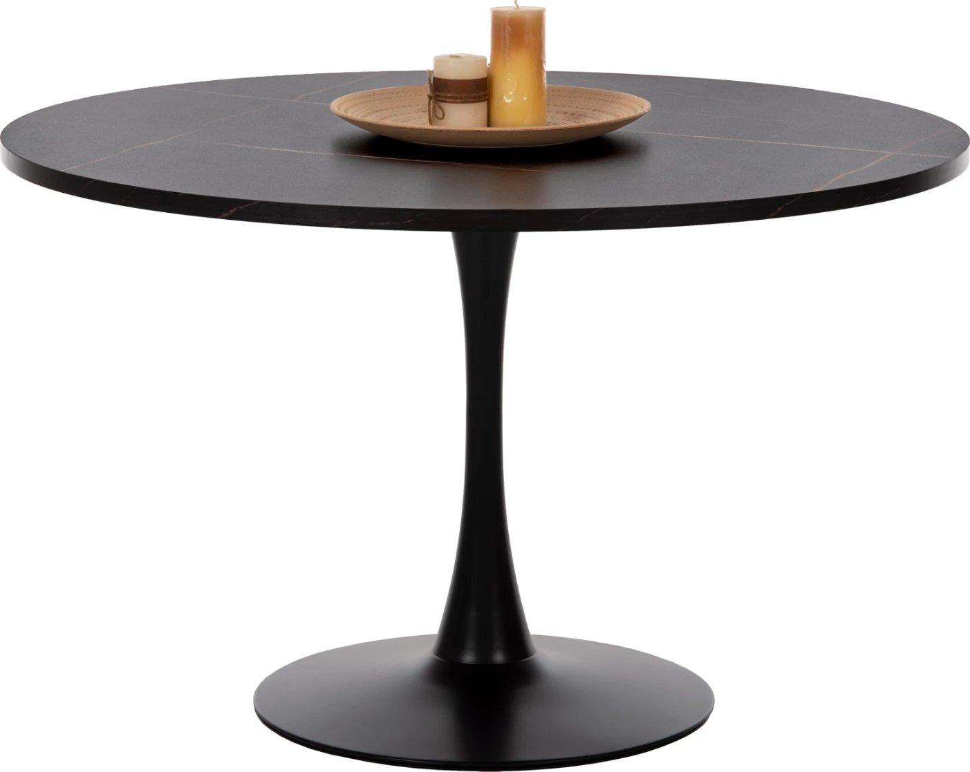 Tavolinë e rrumbullakët për ngrënie, Rollo, FH9422.02, melaminë, ngjyrë mermeri të zi, këmbë metalike, Φ120x74H cm