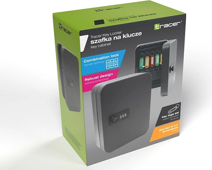 Kuti çelësash, Tracer, TRASEJ47646, 20 grepa, bravë mekanike me kombinim 3-shifror, 22 x 16 x 7.5 cm, e zezë