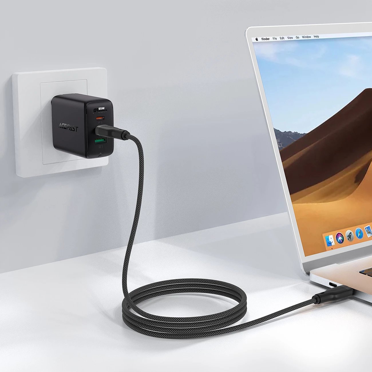 Kabllo Acefast C8-03 USB-C në USB-C, 1.2m, 60W, e zezë
