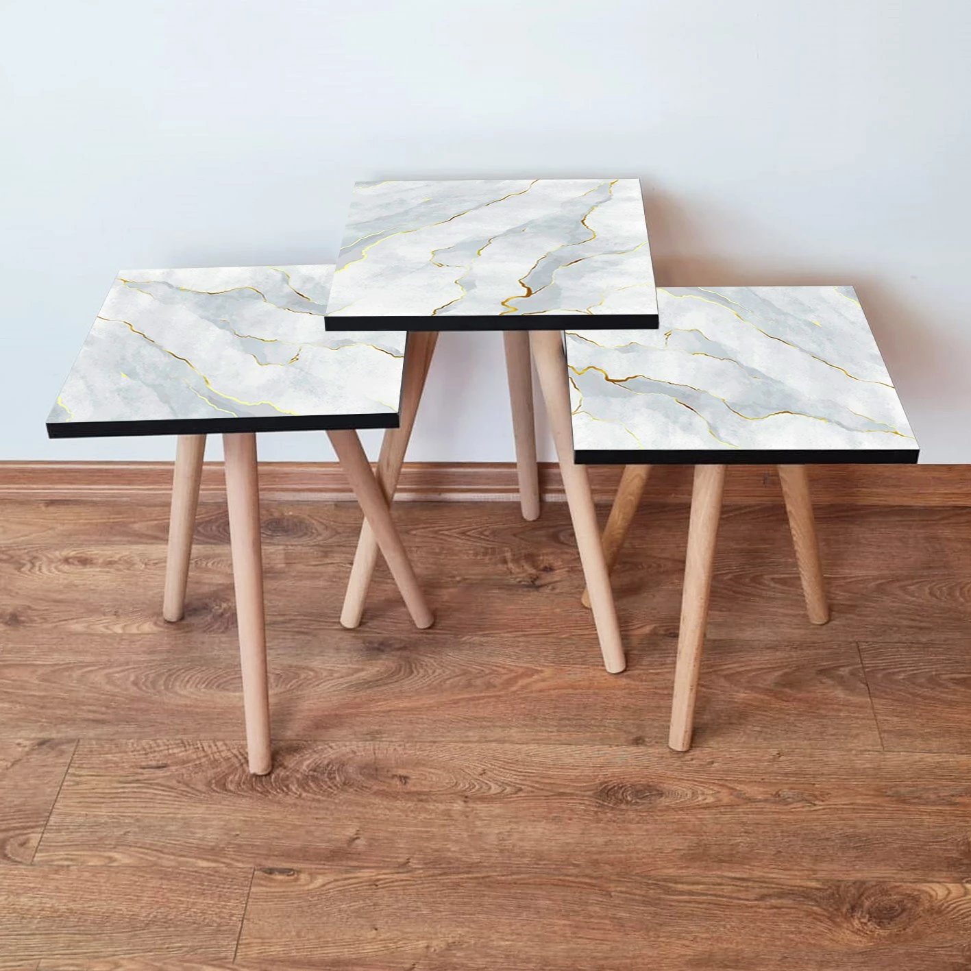 Set tavolinash ndihmëse, 3 copë, Skye Decor, 3Shp161, e bardhë